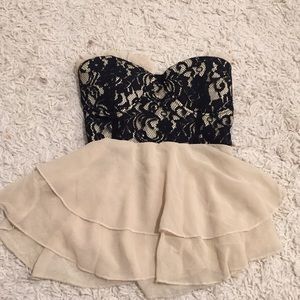 Strapless black lace sheer top